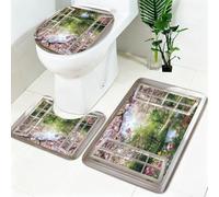Tapis Salle de Bain 3 Pièces Paysage Floral du Parc Forme U, Ensemble Tapis WC Antidérapant, Housse Couvercle Toilette Vert Lavable et Doux Absorbant