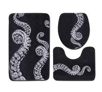 Tapis Salle De Bain Antennes De Poulpe Ensemble De 3 Pièces Antidérapant Absorbant Tapis Toilette Lavable en Machine en Microfibre Tapis WC pour De Salle De Bain Toilette WC