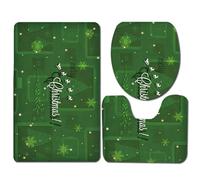 Tapis Salle de Bain Arbre De Noël Vert Tapis WC Antidérapant Toilette WC Contour Mousse à Mémoire de Forme Couverture de Toilette 3 pièces Absorbant Lavable Douche 45x75 cm