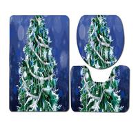 Tapis Salle de Bain Arbre De Noël Vert Tapis WC Antidérapant Toilette WC Contour Mousse à Mémoire de Forme Couverture de Toilette 3 pièces Absorbant Lavable Douche 50x80 cm