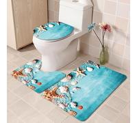 Tapis Salle De Bain Bleu De Mer Ensemble De 3 Pièces Antidérapant Absorbant Tapis Toilette Lavable en Machine en Microfibre Tapis WC pour De Salle De Bain Toilette WC