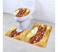 Tapis Salle de Bain Chaussettes De Noël Dorées Tapis WC Antidérapant Toilette WC Contour Mousse à Mémoire de Forme Couverture de Toilette 3 pièces Absorbant Lavable Douche 50x80 cm