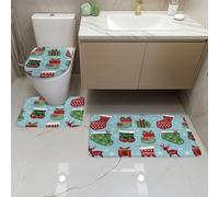 Tapis Salle de Bain Chaussettes Vertes De Noël Tapis Toilette WC Contour Antidérapant Absorbant Mousse Mémoire Décoration de Salle de Bain 3 Pièces Doux Lavable 50x80 cm