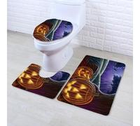 Tapis Salle de Bain Citrouille Orange Violet Tapis WC Antidérapant Toilette WC Contour Mousse à Mémoire de Forme Couverture de Toilette 3 pièces Absorbant Lavable Douche 45x75 cm