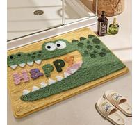 Tapis Salle de Bain Crocodile Vert Jaune Tapis de Douche Absorbant Antidérapant en Caoutchouc, Doux à Toucher Facile à Nettoyer pour Douche, Bain et Toilette (50x80cm)