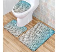 Tapis Salle De Bain Eau De Mer Bleue Claire Ensemble De 3 Pièces Antidérapant Absorbant Tapis Toilette Lavable en Machine en Microfibre Tapis WC pour De Salle De Bain Toilette WC