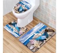 Tapis Salle De Bain Étoiles De Mer Côtières Ensemble De 3 Pièces Antidérapant Absorbant Tapis Toilette Lavable en Machine en Microfibre Tapis WC pour De Salle De Bain Toilette WC