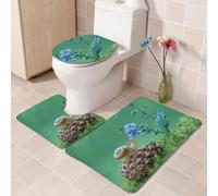 Tapis Salle de Bain Feuilles Vertes Escargot Tapis WC Antidérapant Toilette WC Contour Mousse à Mémoire de Forme Couverture de Toilette 3 pièces Absorbant Lavable Douche 50x80 cm