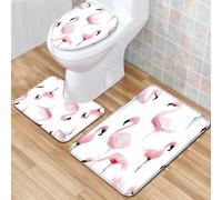 Tapis Salle De Bain Flamingo Rose Clair Ensemble De 3 Pièces Antidérapant Absorbant Tapis Toilette Lavable en Machine en Microfibre Tapis WC pour De Salle De Bain Toilette WC