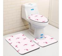 Tapis Salle De Bain Flamingo Rose Clair Ensemble De 3 Pièces Antidérapant Absorbant Tapis Toilette Lavable en Machine en Microfibre Tapis WC pour De Salle De Bain Toilette WC