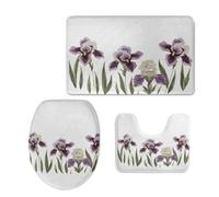 Tapis Salle de Bain Fleur Violet Beige Tapis Toilette WC Contour Mousse Mémoire Antiderapant Séchage Rapide Lavable Couvercle pour Abattant WC 3 Pièces Décoration Maison 50x80 cm