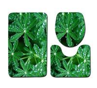 Tapis Salle De Bain Gouttes De Pluie De Feuilles Ensemble De 3 Pièces Antidérapant Absorbant Tapis Toilette Lavable en Machine en Microfibre Tapis WC pour De Salle De Bain Toilette WC