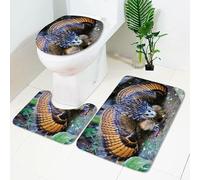 Tapis Salle De Bain Hibou Sauvage Ensemble De 3 Pièces Antidérapant Absorbant Tapis Toilette Lavable en Machine en Microfibre Tapis WC pour De Salle De Bain Toilette WC