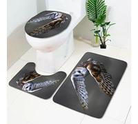 Tapis Salle De Bain Hibou Sauvage Ensemble De 3 Pièces Antidérapant Absorbant Tapis Toilette Lavable en Machine en Microfibre Tapis WC pour De Salle De Bain Toilette WC
