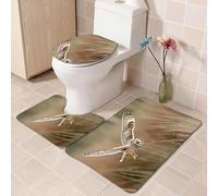 Tapis Salle De Bain Hibou Sauvage Ensemble De 3 Pièces Antidérapant Absorbant Tapis Toilette Lavable en Machine en Microfibre Tapis WC pour De Salle De Bain Toilette WC
