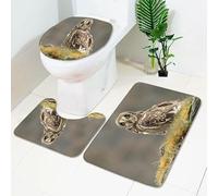 Tapis Salle De Bain Hibou Sauvage Ensemble De 3 Pièces Antidérapant Absorbant Tapis Toilette Lavable en Machine en Microfibre Tapis WC pour De Salle De Bain Toilette WC