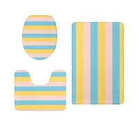 Tapis Salle de Bain Jaune Vert Rayé Tapis Toilette WC Contour Mousse Mémoire Antiderapant Séchage Rapide Lavable Couvercle pour Abattant WC 3 Pièces Décoration Maison 50x80 cm