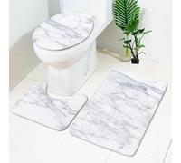 Tapis Salle de Bain Marbre Blanc Gris Tapis WC Antidérapant Toilette WC Contour Mousse à Mémoire de Forme Couverture de Toilette 3 pièces Absorbant Lavable Douche 45x75 cm
