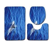 Tapis Salle De Bain Mer Bleue Ensemble De 3 Pièces Antidérapant Absorbant Tapis Toilette Lavable en Machine en Microfibre Tapis WC pour De Salle De Bain Toilette WC