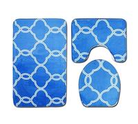 Tapis Salle De Bain Motif De Grille Bleue Ensemble De 3 Pièces Antidérapant Absorbant Tapis Toilette Lavable en Machine en Microfibre Tapis WC pour De Salle De Bain Toilette WC