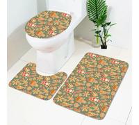 Tapis Salle de Bain Noël Vert Orange Tapis WC Antidérapant Toilette WC Contour Mousse à Mémoire de Forme Couverture de Toilette 3 pièces Absorbant Lavable Douche 45x75 cm