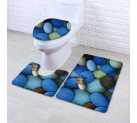 Tapis Salle de Bain Papillon Pierre Bleue Tapis WC Antidérapant Toilette WC Contour Mousse à Mémoire de Forme Couverture de Toilette 3 pièces Absorbant Lavable Douche 45x75 cm