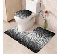Tapis Salle de Bain Pierre Grise Rétro Tapis WC Antidérapant Toilette WC Contour Mousse à Mémoire de Forme Couverture de Toilette 3 pièces Absorbant Lavable Douche 45x75 cm