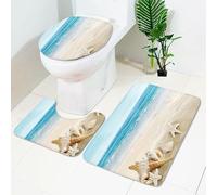 Tapis Salle De Bain Plage Côtière Ensemble De 3 Pièces Antidérapant Absorbant Tapis Toilette Lavable en Machine en Microfibre Tapis WC pour De Salle De Bain Toilette WC