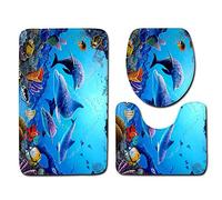 Tapis Salle De Bain Poissons Marins Ensemble De 3 Pièces Antidérapant Absorbant Tapis Toilette Lavable en Machine en Microfibre Tapis WC pour De Salle De Bain Toilette WC