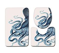 Tapis Salle De Bain Poulpe Bleu Ensemble De 3 Pièces Antidérapant Absorbant Tapis Toilette Lavable en Machine en Microfibre Tapis WC pour De Salle De Bain Toilette WC