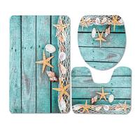Tapis Salle De Bain Terrasse en Bord De Mer Ensemble De 3 Pièces Antidérapant Absorbant Tapis Toilette Lavable en Machine en Microfibre Tapis WC pour De Salle De Bain Toilette WC