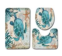 Tapis Salle De Bain Tortue De Mer Ensemble De 3 Pièces Antidérapant Absorbant Tapis Toilette Lavable en Machine en Microfibre Tapis WC pour De Salle De Bain Toilette WC