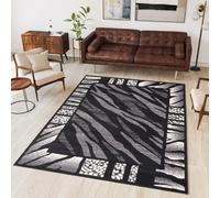 Tapis Salle de séjour Chambre à coucher Modernes Design Tapis à poils courts Gris Crème Noir Zèbre Bordures Chiné Chambre d'amis OEKOTEX 180 x 250 cm
