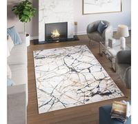 Tapis Salle de séjour Chambre à coucher Modernes Mélangé Design Crème Or Noir Marbre Oekotex 80 x 150 cm
