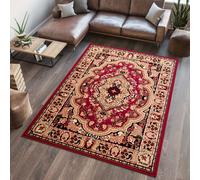 Tapis Salle de séjour Chambre à coucher Tapis à poils courts Design classique Oriental Ornement Médaillon Motif Rouge Beige Salle à manger OEKOTEX 80 x 150 cm