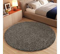 Tapis Salle de séjour Chambre à coucher Unicolore Moderne Design Shaggy Gris Flocon Souple Rond ÖKOTEX 240 x 240 cm