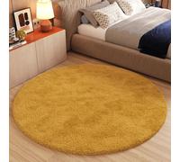 Tapis Salle de séjour Chambre à coucher Unicolore Moderne Design Shaggy Haut Flocon Jaune Doux Rond Oekotex 240 x 240 cm