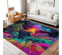 Tapis SalleVolcan Lavable 180x200 - Motif Psychédélique Forêt Abstrait, Grand Tapis Salon Chambre Cuisine Antidérapant Poil Court Doux Decoration Maison Carpet, FD4381