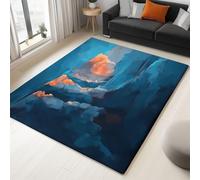 Tapis Salon 100 X 150 Cm Impressionnisme Nuages Falaises Lavable en Machine Tapis Chambre De Salon Antidérapant Bleu Marine Orange Doux Descente De Lit Antidérapant Decoration Chambrel Manger