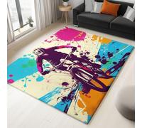 Tapis Salon 100 x 160 cm Runner rectangulaire Lavable imprimé coloré, Tapis décoratif antidérapant Cycliste Graffiti Abstrait - Runner Bas Doux pour Chambre décoration Sol
