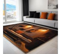 Tapis Salon 100 x 160 cm Runner rectangulaire Lavable imprimé rétro Cow Boys Instruments de Musique, Style Rustique Tapis décoratif antidérapant - Runner Bas Doux pour Chambre décoration Sol