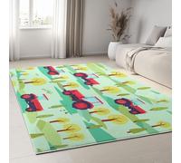 Tapis Salon 100 x 160 cm Tapis Imprimé Terres Agricoles Tracteur, Runner Lavable à Poils Courts Style Cartoon pour Chambre et Salle à Manger, Doux, Antidérapant, Anti-peluche, Runner de Couloir