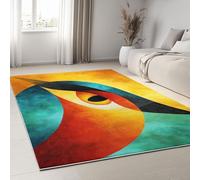 Tapis Salon 120 x 170 cm Runner Rectangulaire Lavable Imprimé Cubisme, Géométrie À l'huile Animaux Et Oiseaux Tapis Décoratif Antidérapant Runner Bas Doux pour Chambre Décoration Sol