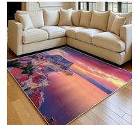 Tapis Salon 120 x 180 cm Architecture des Villes côtières Doux Antidérapant Lavable en Machine Rouge Grand Tapis Chambre à Coucher Salle à Manger Bureau Facile d’Entretien