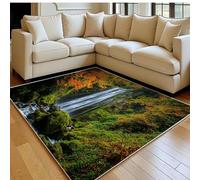 Tapis Salon 120 x 180 cm Érables et Cascades Flanelle Imitation Bois Doux Paysages d'automne Antidérapant, Grand Tapis Salon Entrée Balcon Couloir Chambre