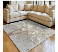 Tapis Salon 120 x 180 cm Fleur de Cerisier 3D Flanelle Imitation Bois Doux Style Minimaliste Antidérapant, Grand Tapis Salon Entrée Balcon Couloir Chambre