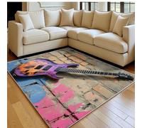Tapis Salon 120 x 180 cm Guitare électrique Graffiti Doux Antidérapant Lavable en Machine Violet Grand Tapis Chambre à Coucher Salle à Manger Bureau Facile d’Entretien