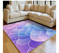 Tapis Salon 120 x 180 cm Images d'écailles de sirène Doux Poil Ras Antidérapant Lavable en Machine Violet Tapis Chambre Adulte Salle à Manger Cuisine Bureau