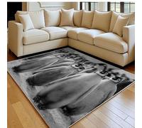 Tapis Salon 120 x 180 cm Pingouin Empereur Flanelle Imitation Bois Doux Gris Antidérapant, Grand Tapis Salon Entrée Balcon Couloir Chambre