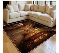 Tapis Salon 120 x 180 cm Rues de la Ville de Noël Flanelle Imitation Bois Doux Brun Antidérapant, Grand Tapis Salon Entrée Balcon Couloir Chambre